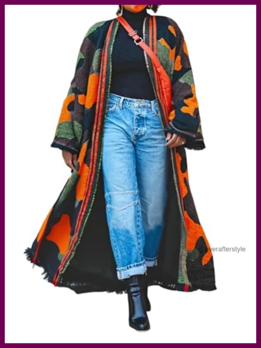 Open Front Poncho Cardigan Cable Knit Fringed Hem Chunky Sweater